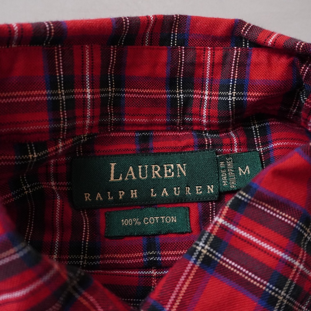 Vintage Lauren Ralph Lauren Plaid Shirt Medium Mens Red Crest Logo Button Down - Picture 3 of 7